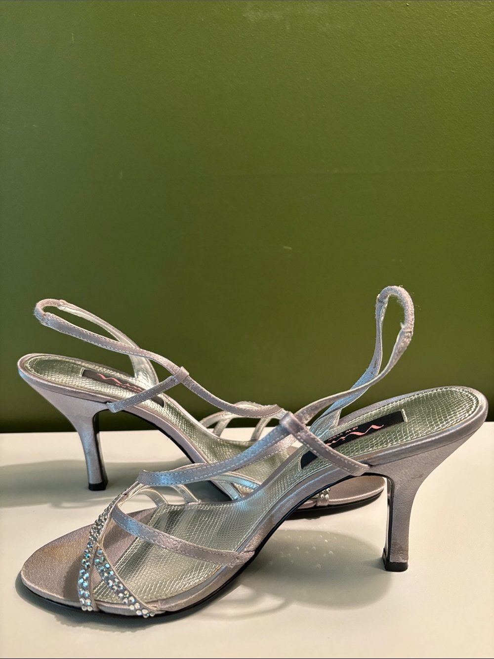 Nina - Gathi YS Royal Silver Strappy Rhinestone Mid Heels